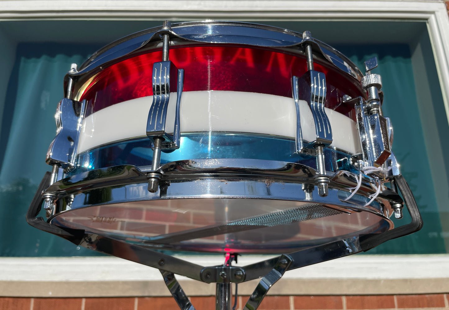 1970s Ludwig Vistalite 5x14 Snare Drum Bicentennial Red White And Blue