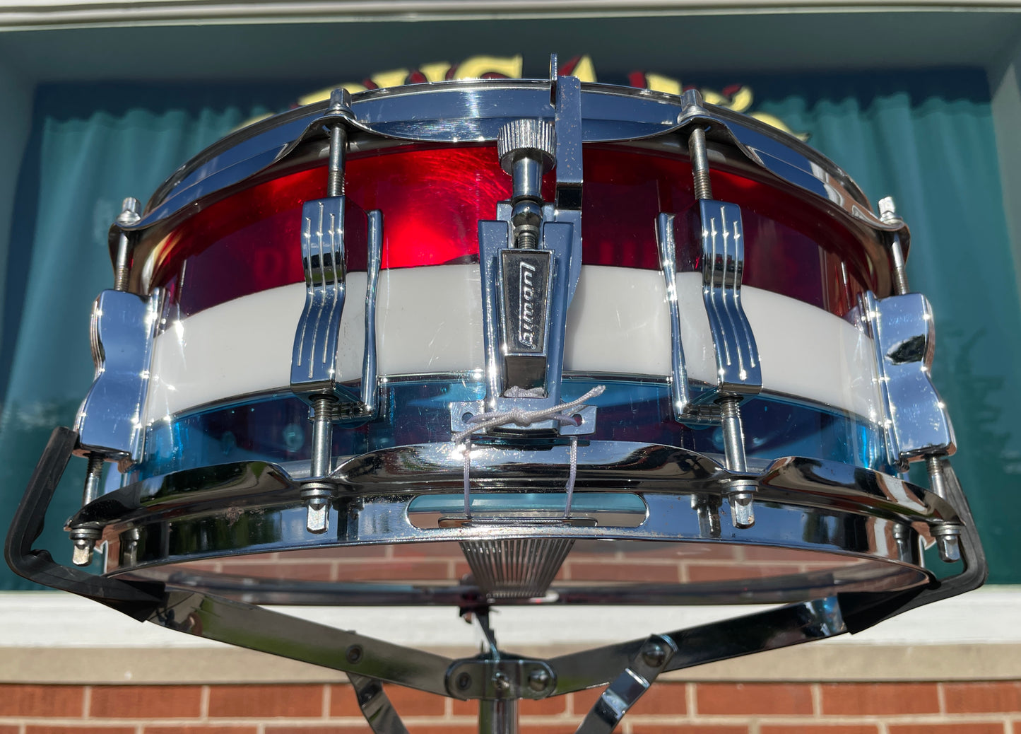 1970s Ludwig Vistalite 5x14 Snare Drum Bicentennial Red White And Blue