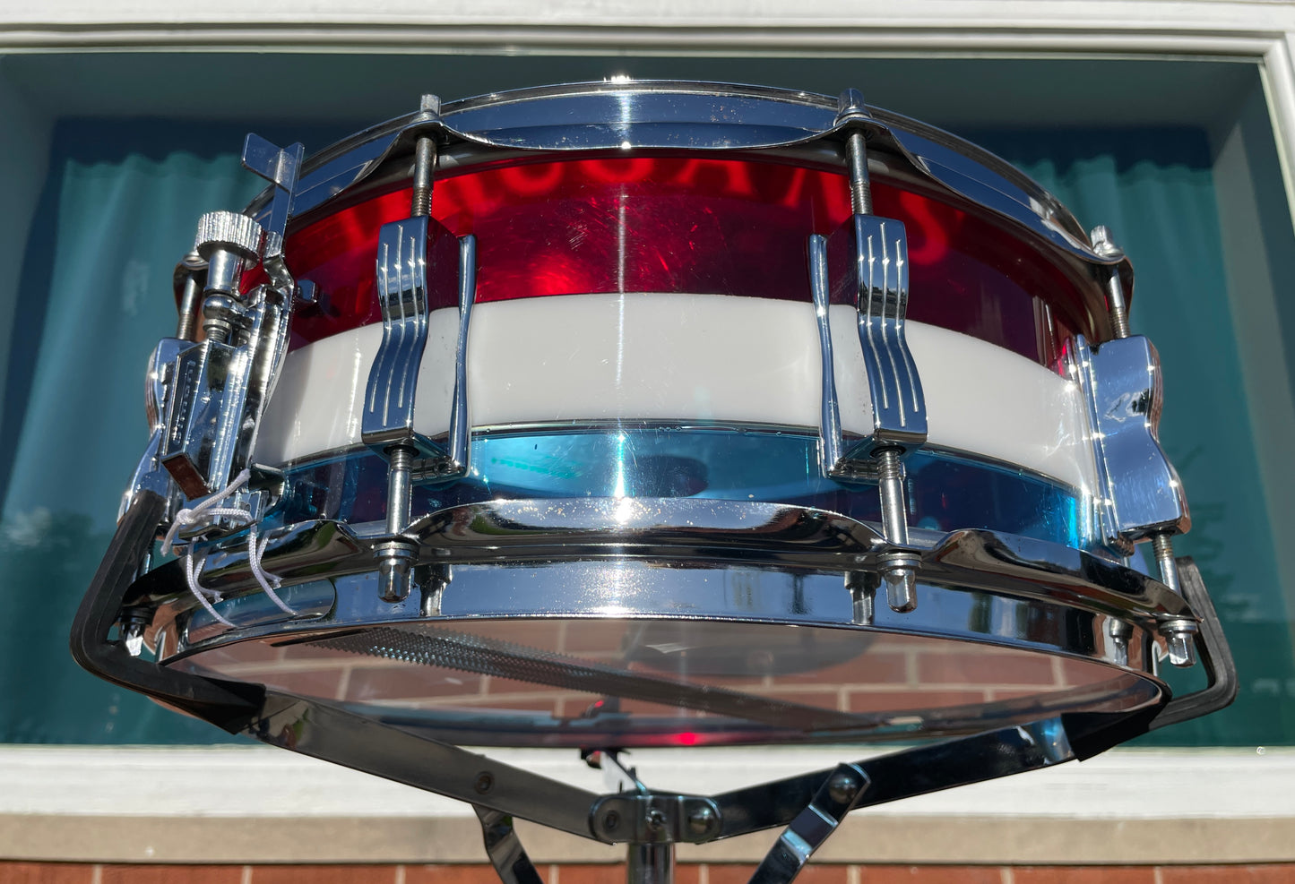 1970s Ludwig Vistalite 5x14 Snare Drum Bicentennial Red White And Blue