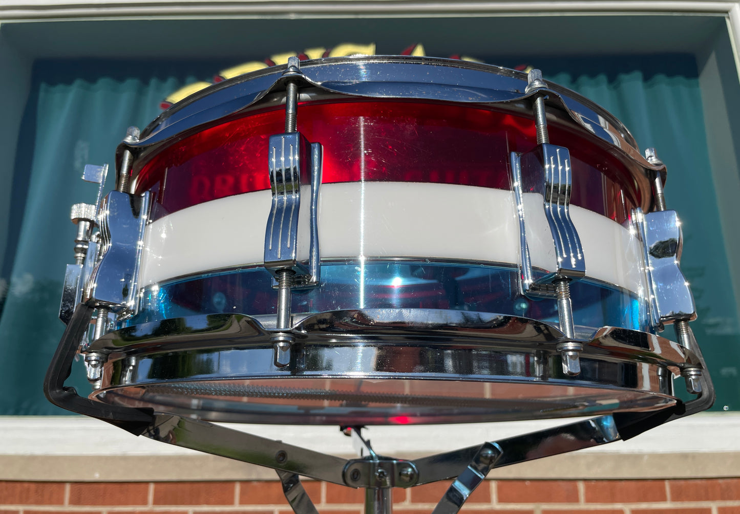 1970s Ludwig Vistalite 5x14 Snare Drum Bicentennial Red White And Blue