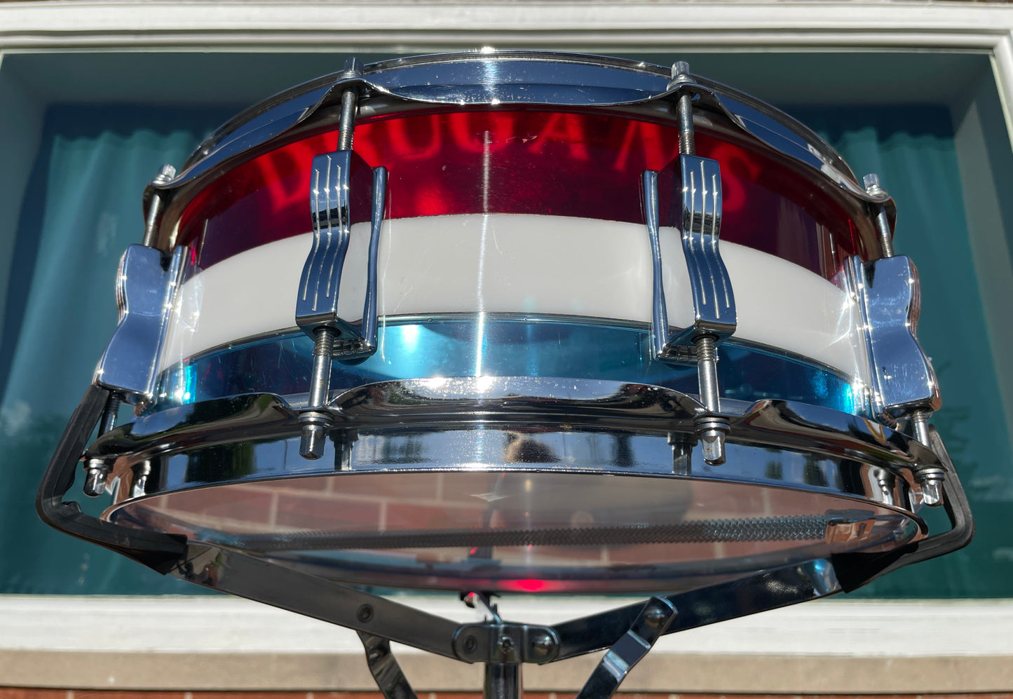 1970s Ludwig Vistalite 5x14 Snare Drum Bicentennial Red White And Blue