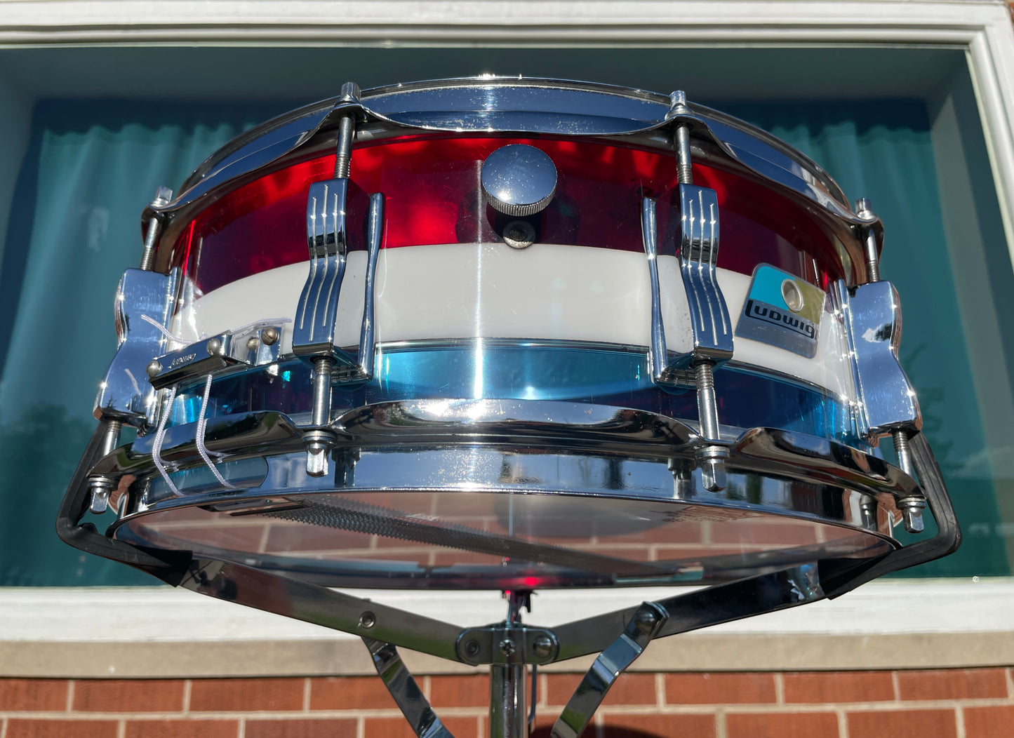 1970s Ludwig Vistalite 5x14 Snare Drum Bicentennial Red White And Blue