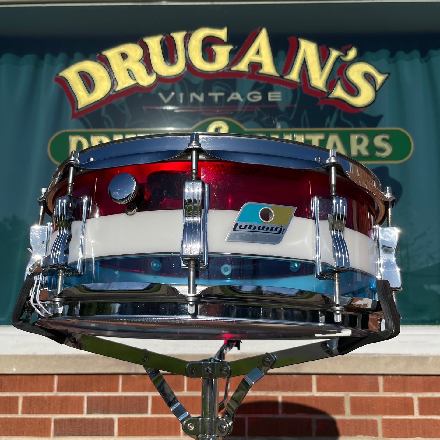 1970s Ludwig Vistalite 5x14 Snare Drum Bicentennial Red White And Blue