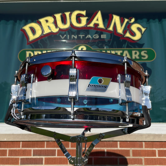 1970s Ludwig Vistalite 5x14 Snare Drum Bicentennial Red White And Blue