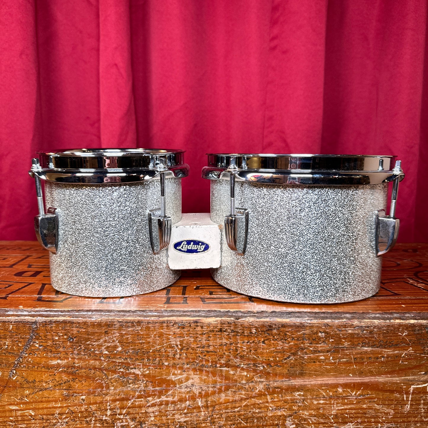 Vintage Ludwig 6" & 8" Tunable Bongos Silver Sparkle