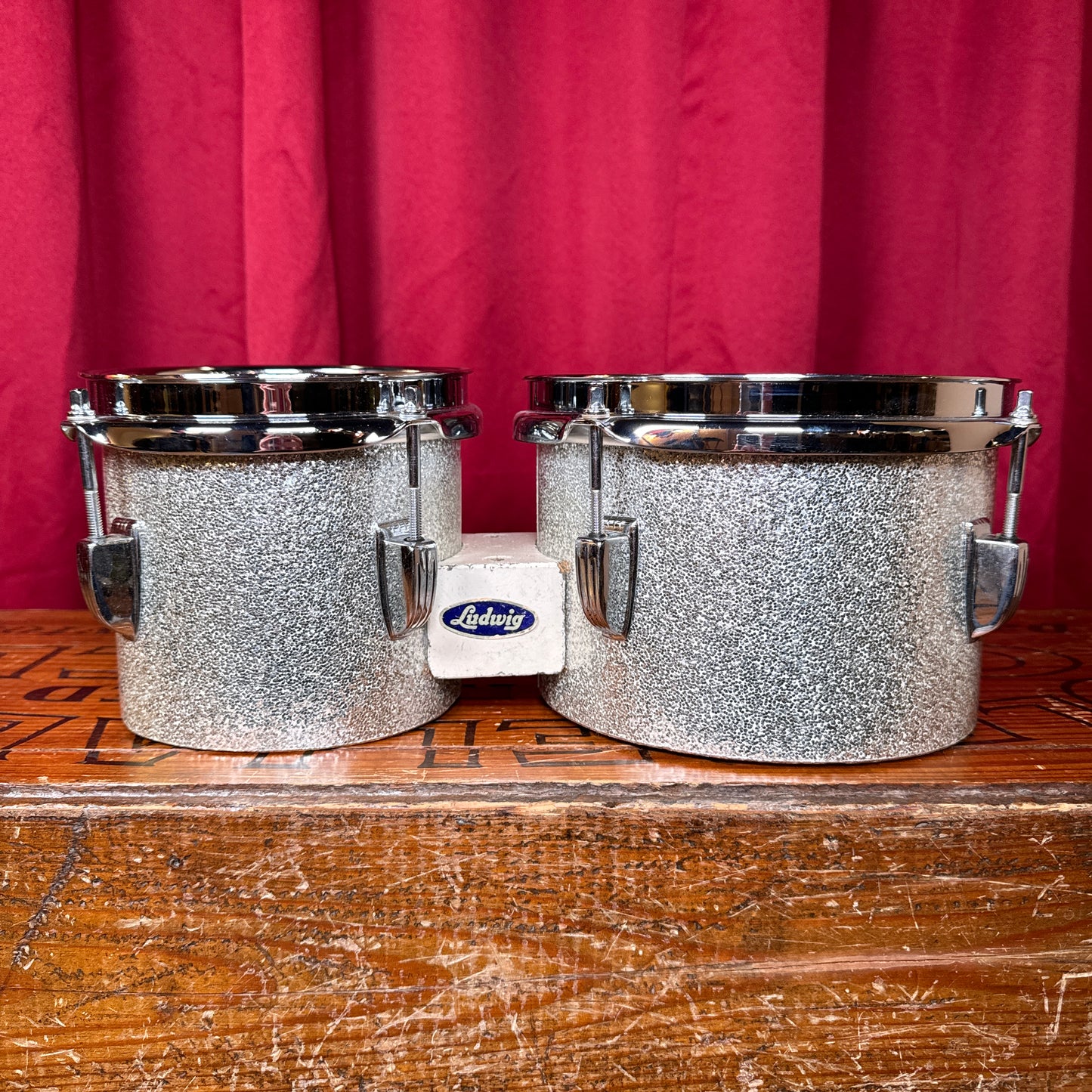 Vintage Ludwig 6" & 8" Tunable Bongos Silver Sparkle