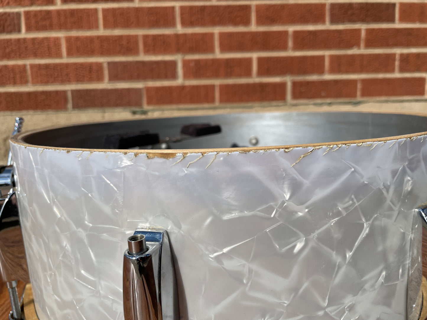 1950s Gretsch 6 ply Round Badge Name Band Outfit Drum Set White Marine Pearl 22/13/16 w/ 5.5x14 Snare