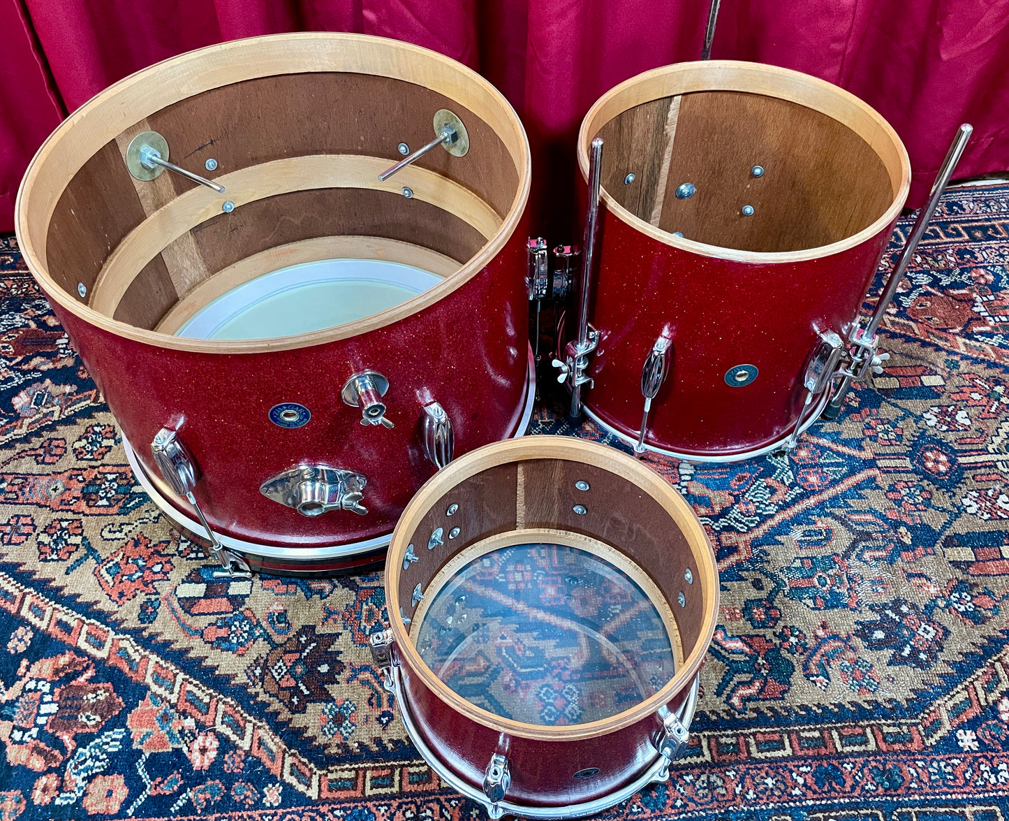 1960s Zim-Gar Drum Set Red Sparkle 20/12/14 w/ 5.5x14 Snare MIJ Japan