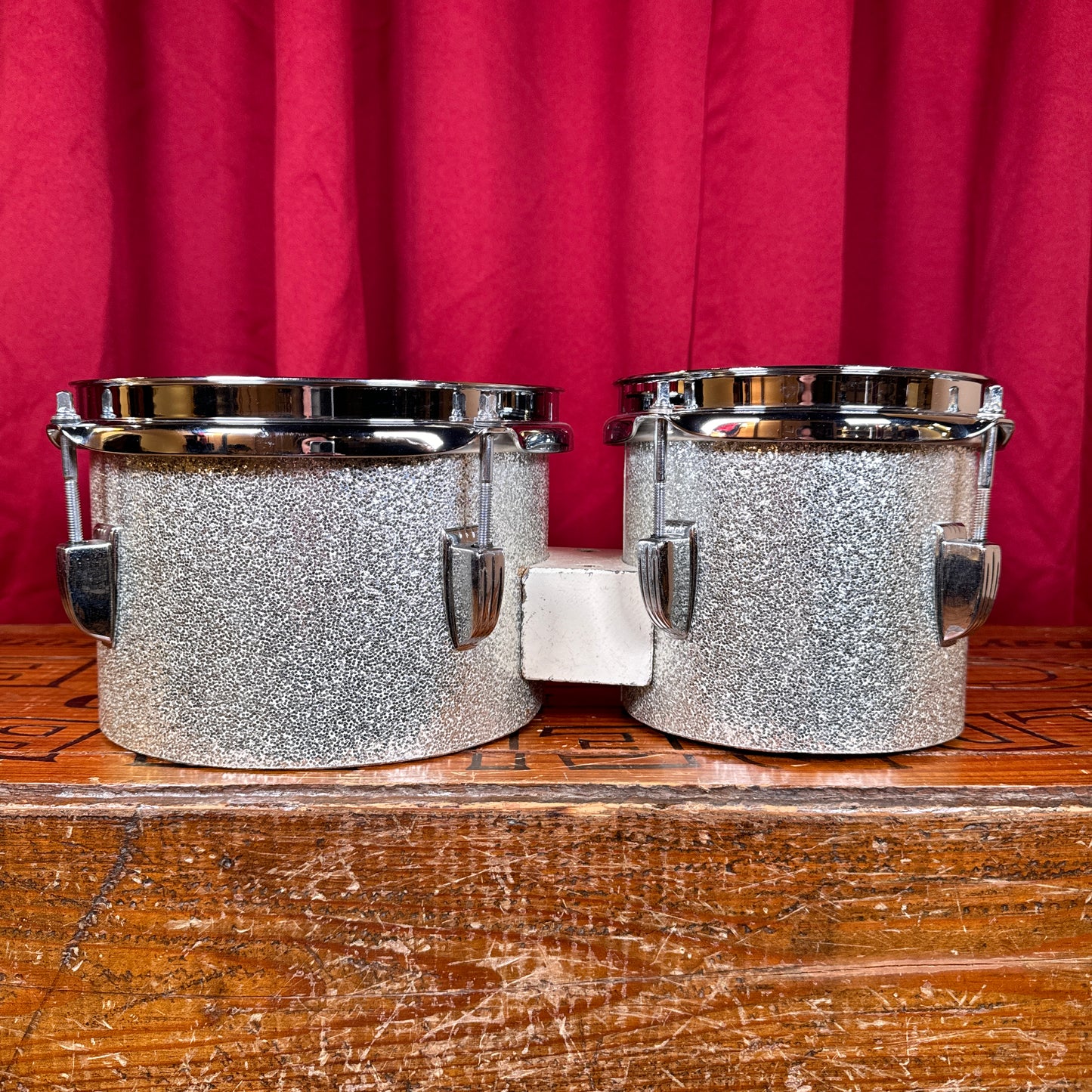 Vintage Ludwig 6" & 8" Tunable Bongos Silver Sparkle