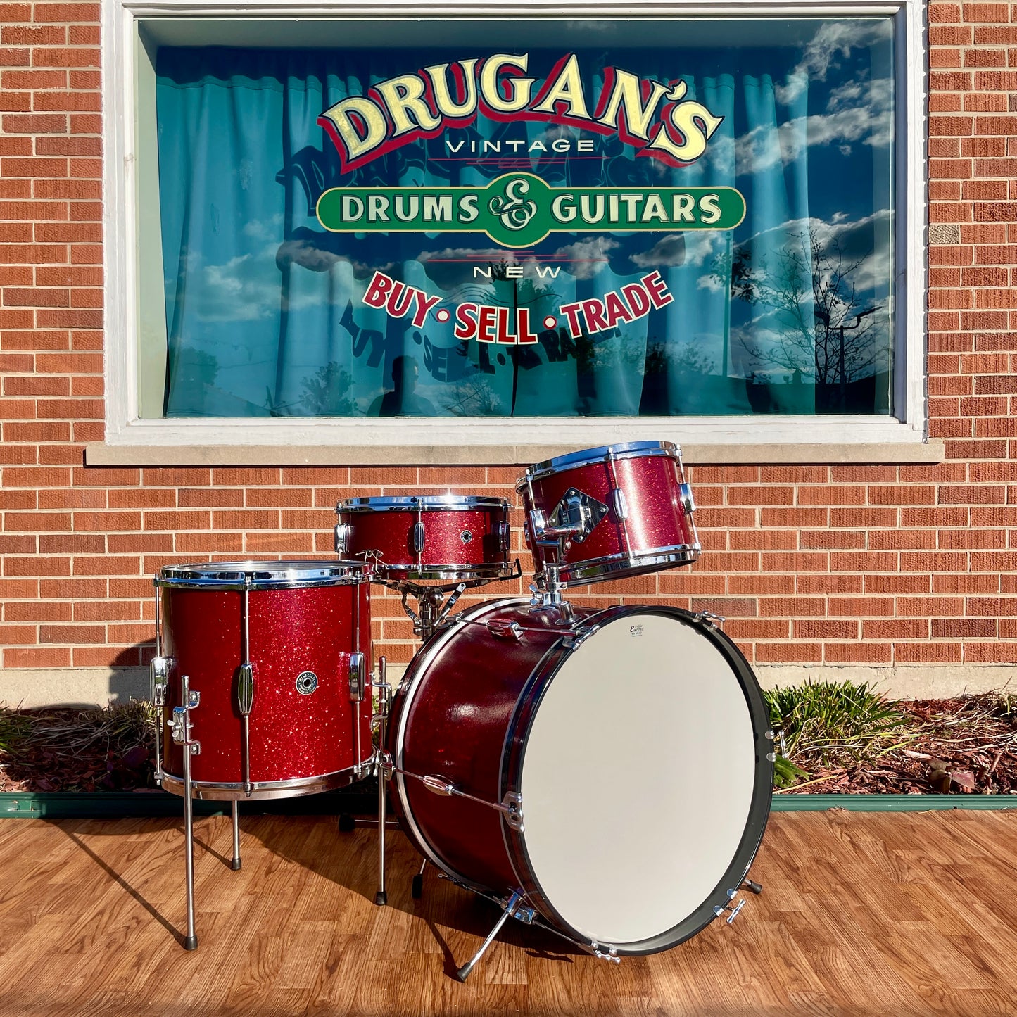 1960s Zim-Gar Drum Set Red Sparkle 20/12/14 w/ 5.5x14 Snare MIJ Japan