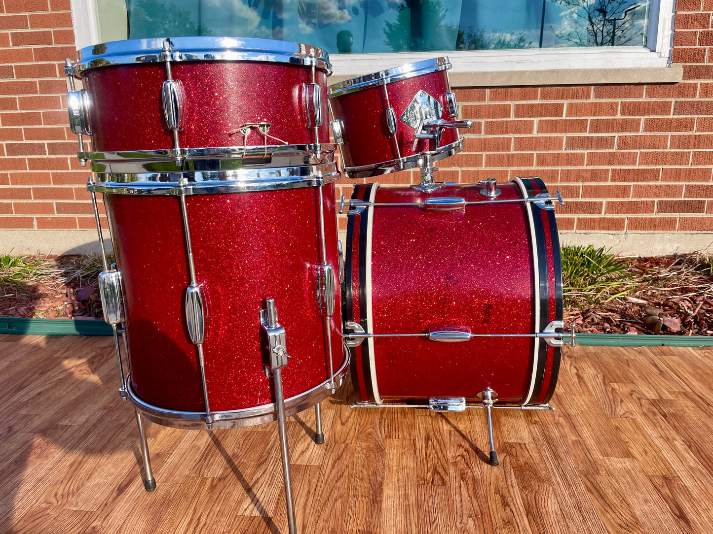 1960s Zim-Gar Drum Set Red Sparkle 20/12/14 w/ 5.5x14 Snare MIJ Japan