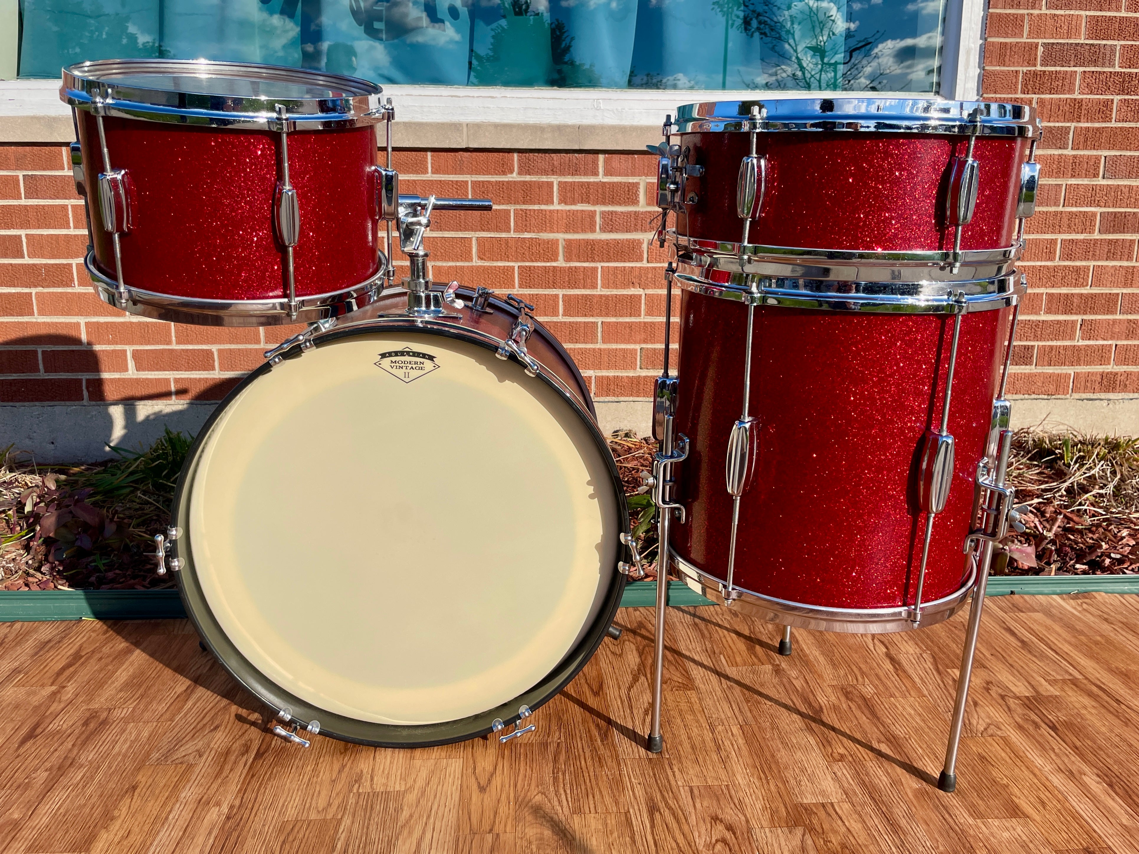 1960s Zim-Gar Drum Set Red Sparkle 20/12/14 w/ 5.5x14 Snare MIJ