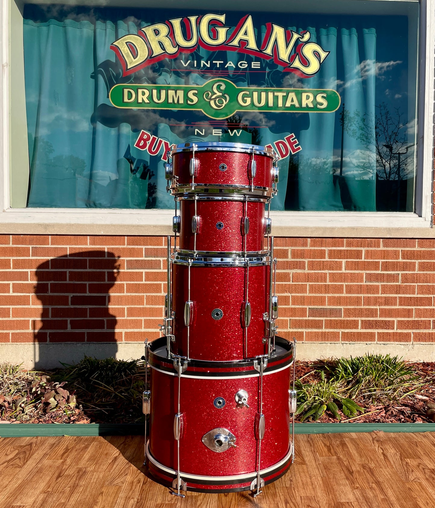 1960s Zim-Gar Drum Set Red Sparkle 20/12/14 w/ 5.5x14 Snare MIJ Japan
