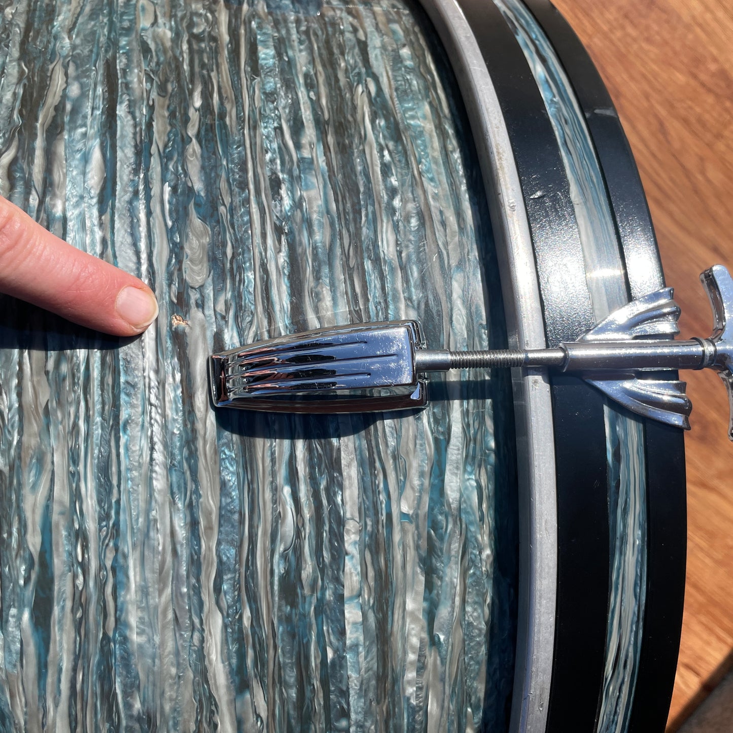 1960s Ludwig 14x20 Virgin Bass Drum Oyster Blue Pearl Rock Duo