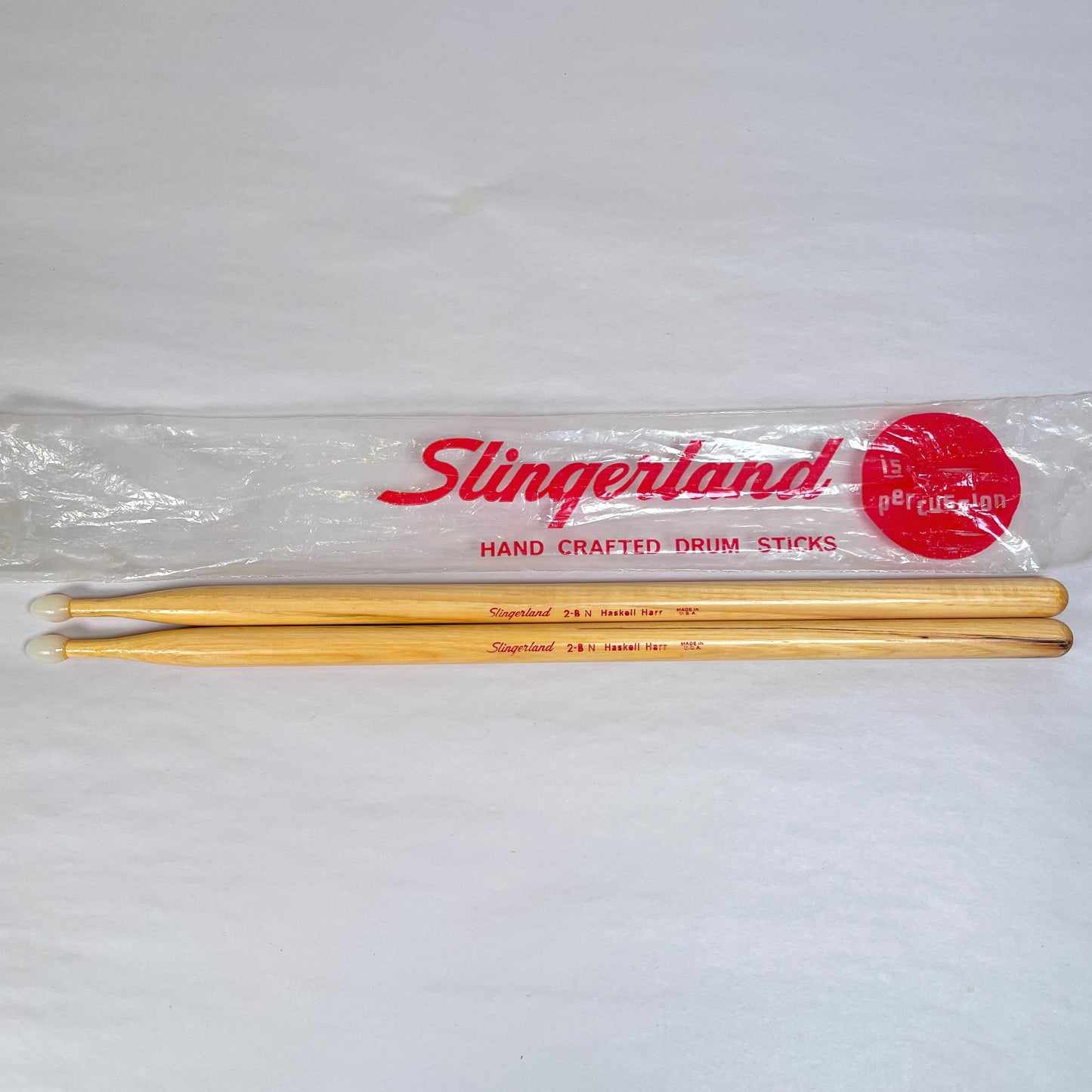 1970s Slingerland Haskell Harr 2BN Nylowood Nylon Tip Drum Sticks w/ Original Bag NOS