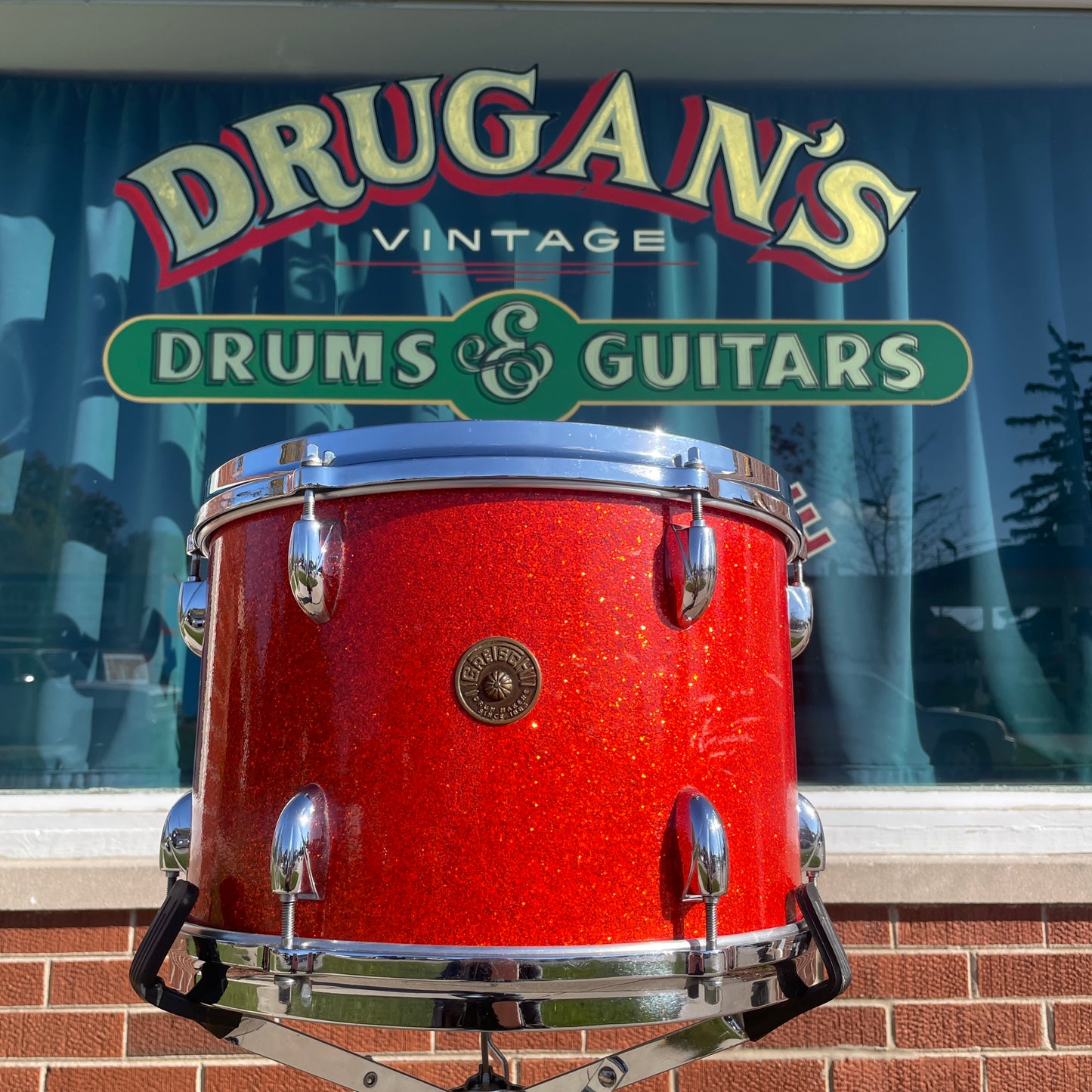 1960s Gretsch 9x13 Tom Single Drum Round Badge 6-Ply Tangerine Sparkle