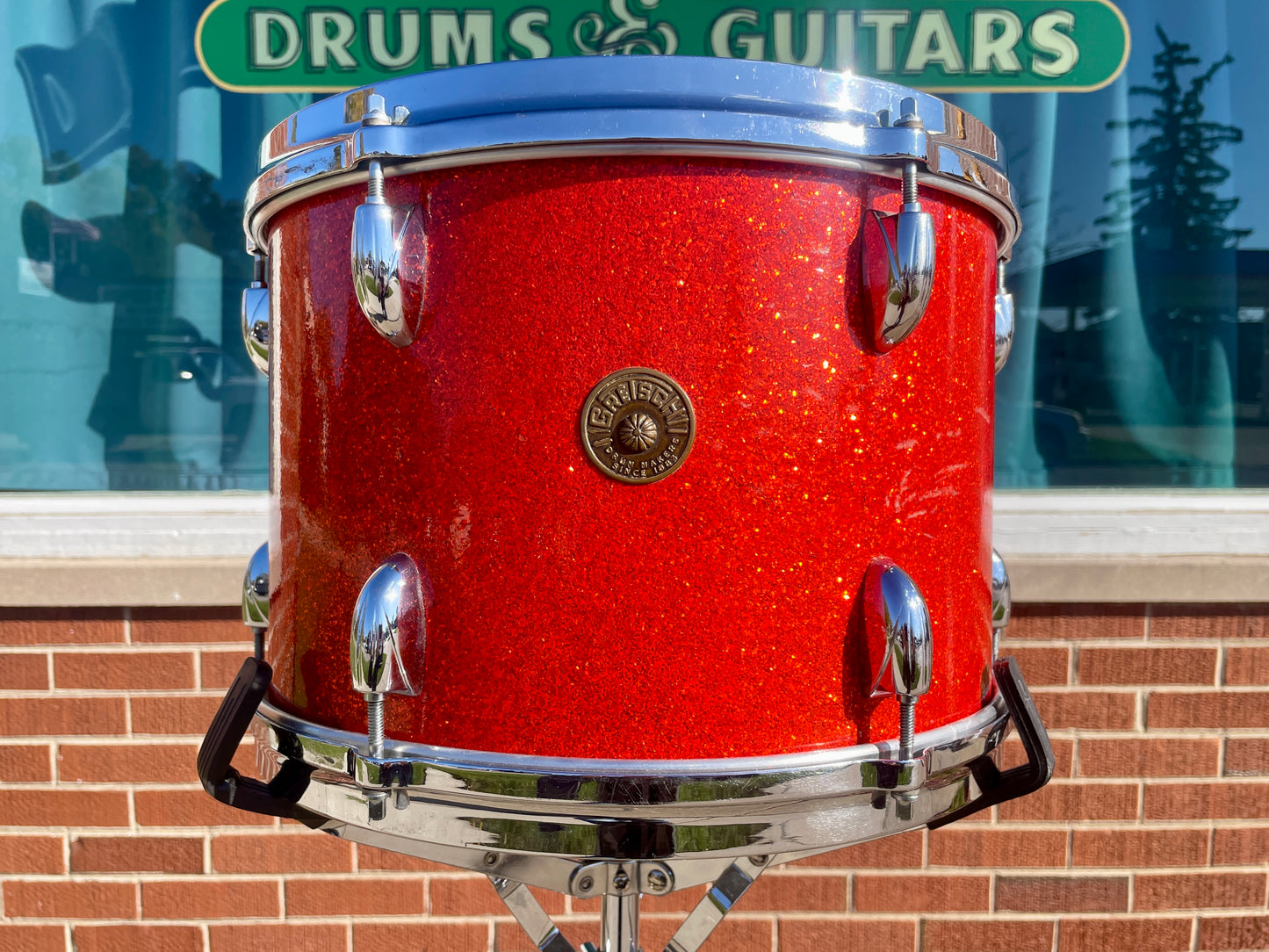 1960s Gretsch 9x13 Tom Single Drum Round Badge 6-Ply Tangerine Sparkle