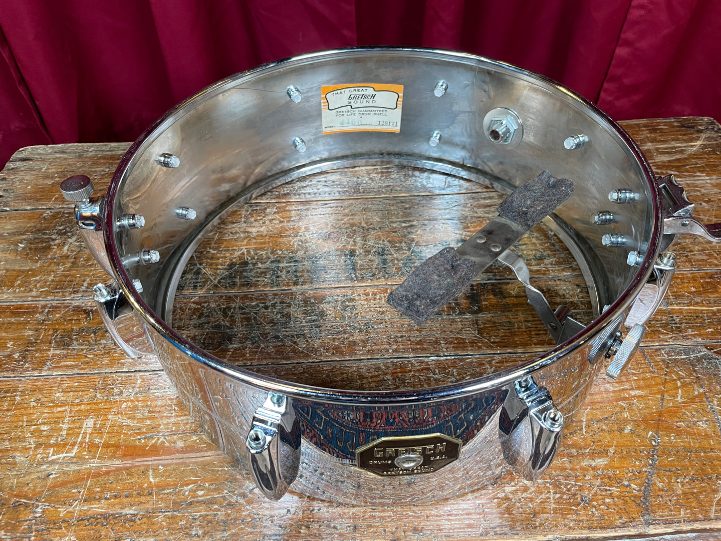 1970s Gretsch No. 4160 Chrome Over Brass 5x14 Snare Drum
