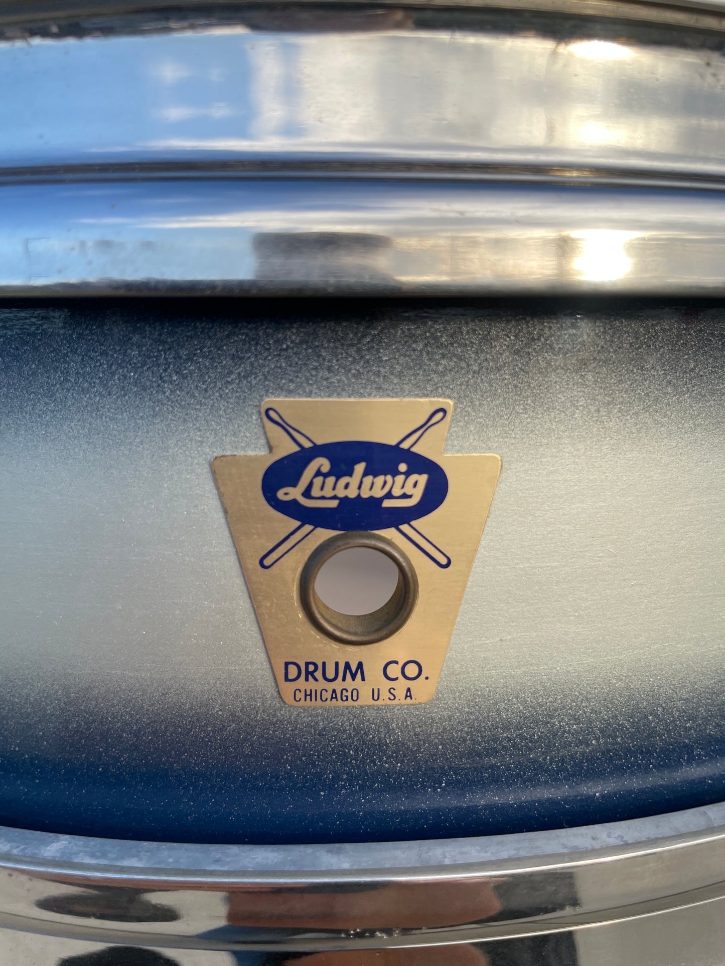 1958-60 Ludwig 3x13 Be-Bop Jazz Combo Trans Badge Snare Drum Silver/Blue Duco
