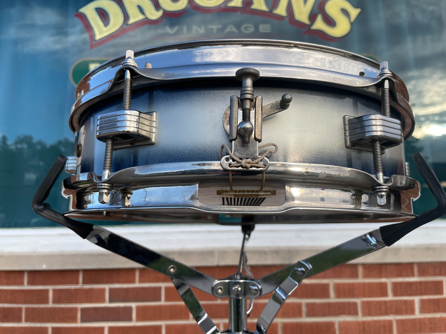 1958-60 Ludwig 3x13 Be-Bop Jazz Combo Trans Badge Snare Drum Silver/Blue Duco