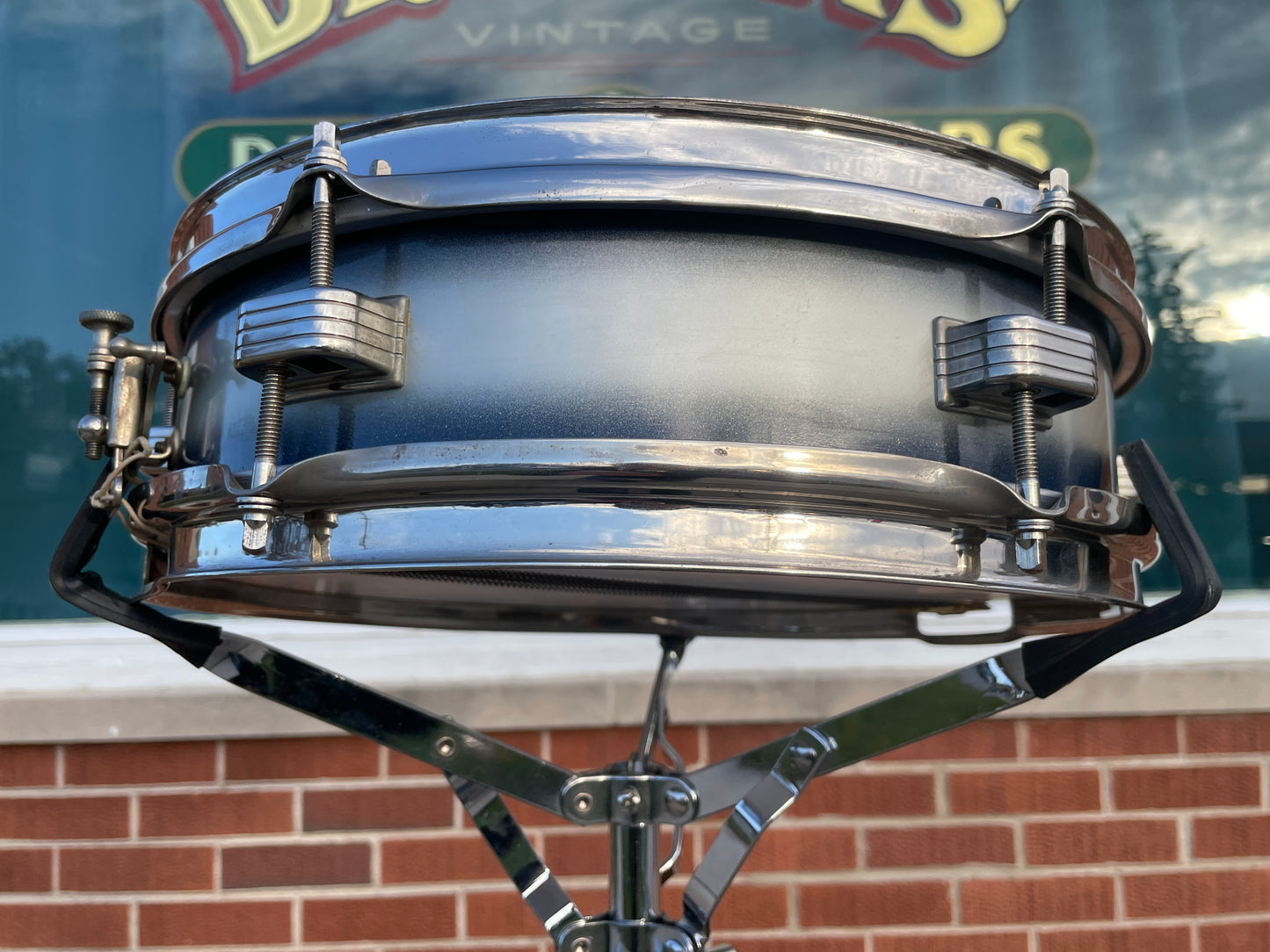 1958-60 Ludwig 3x13 Be-Bop Jazz Combo Trans Badge Snare Drum Silver/Blue Duco