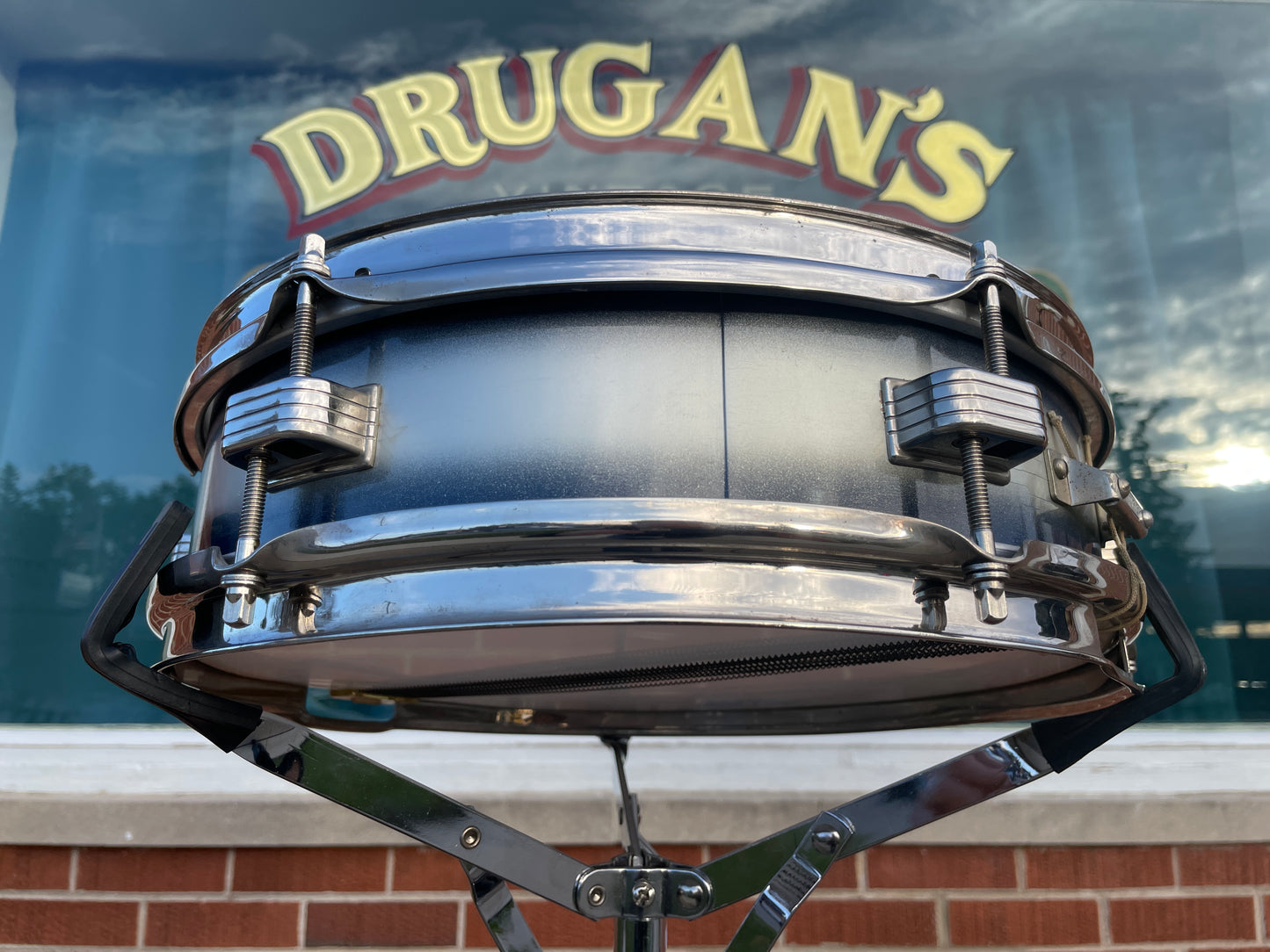 1958-60 Ludwig 3x13 Be-Bop Jazz Combo Trans Badge Snare Drum Silver/Blue Duco