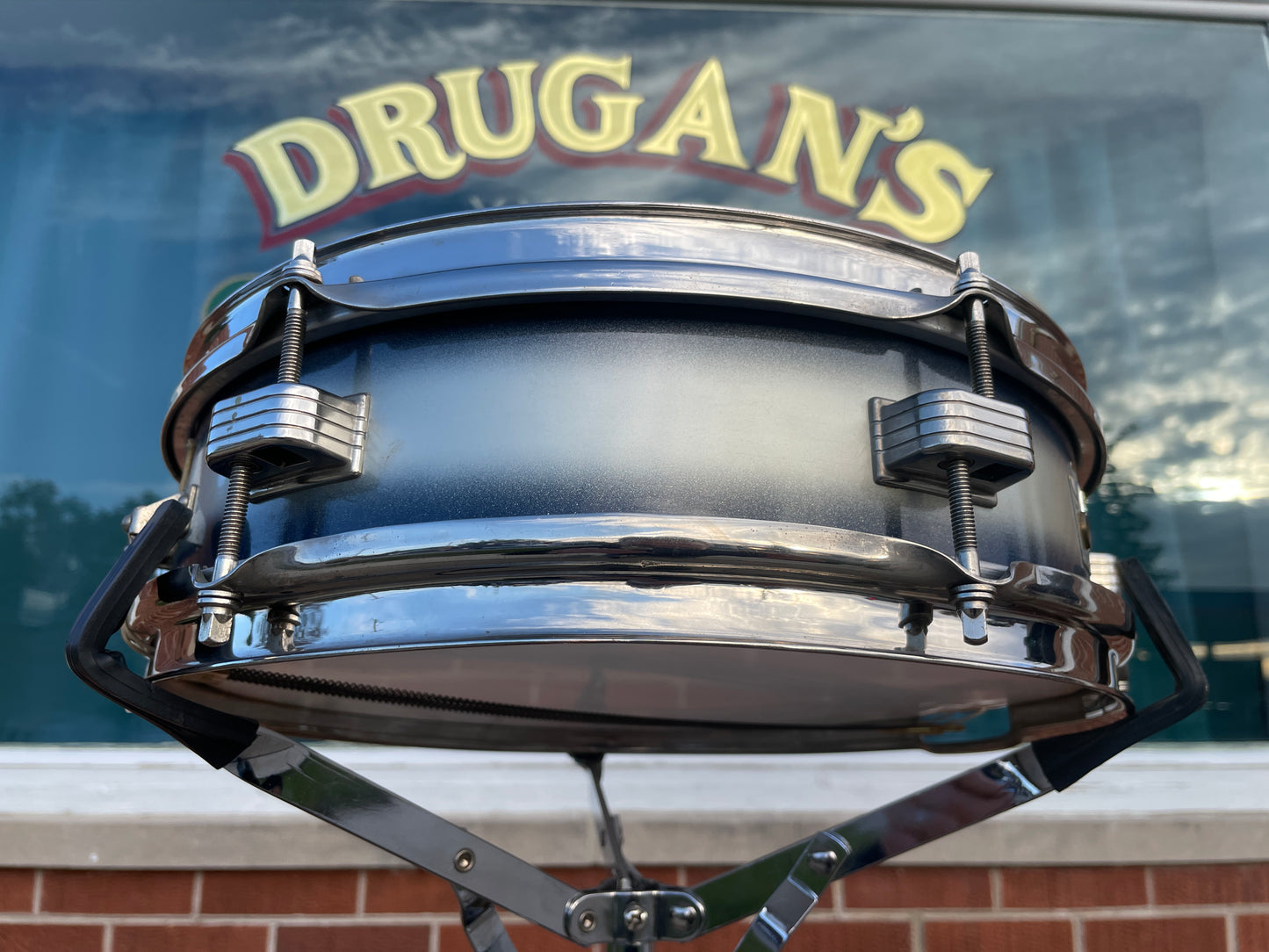 1958-60 Ludwig 3x13 Be-Bop Jazz Combo Trans Badge Snare Drum Silver/Blue Duco