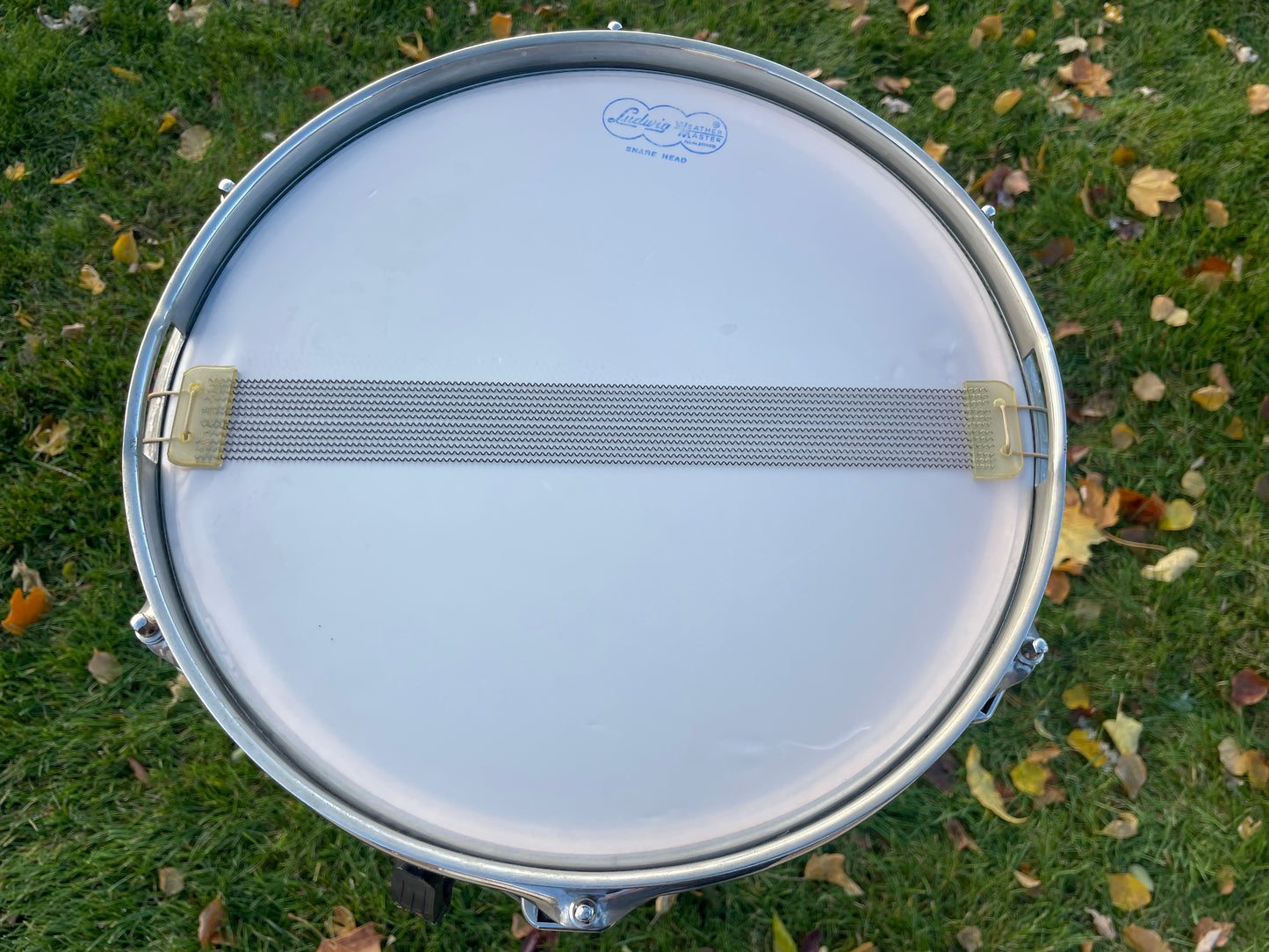 1958-60 Ludwig 3x13 Be-Bop Jazz Combo Trans Badge Snare Drum Silver/Blue Duco