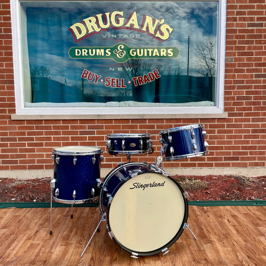 1963 Slingerland Modern Jazz Outfit Drum Set Blue Glass Glitter Sparkle 20/12/14/5.5x14 Bop