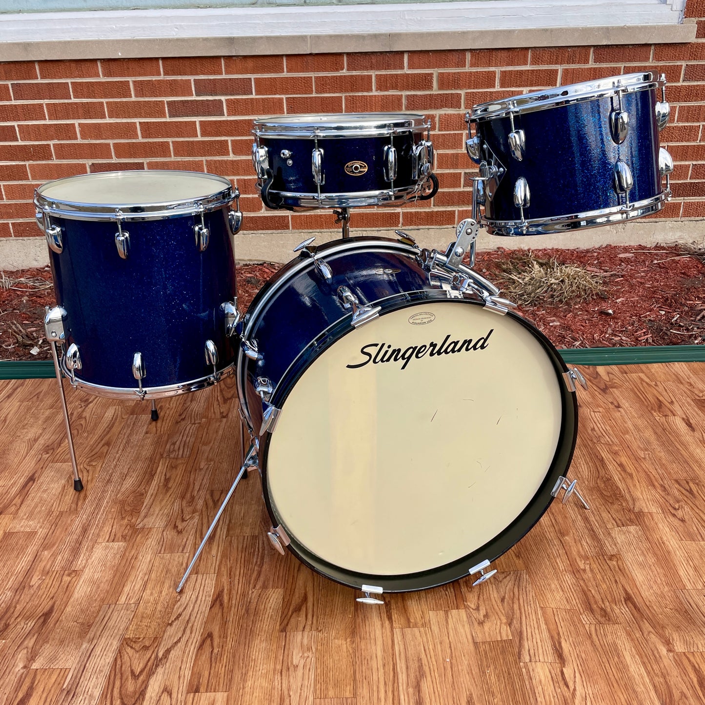 1963 Slingerland Modern Jazz Outfit Drum Set Blue Glass Glitter Sparkle 20/12/14/5.5x14 Bop