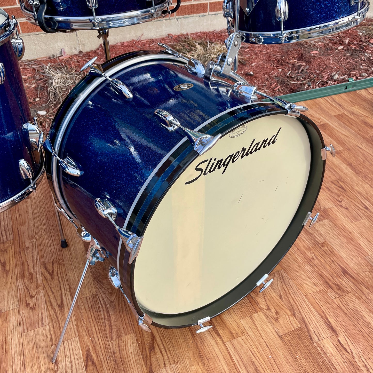 1963 Slingerland Modern Jazz Outfit Drum Set Blue Glass Glitter Sparkle 20/12/14/5.5x14 Bop