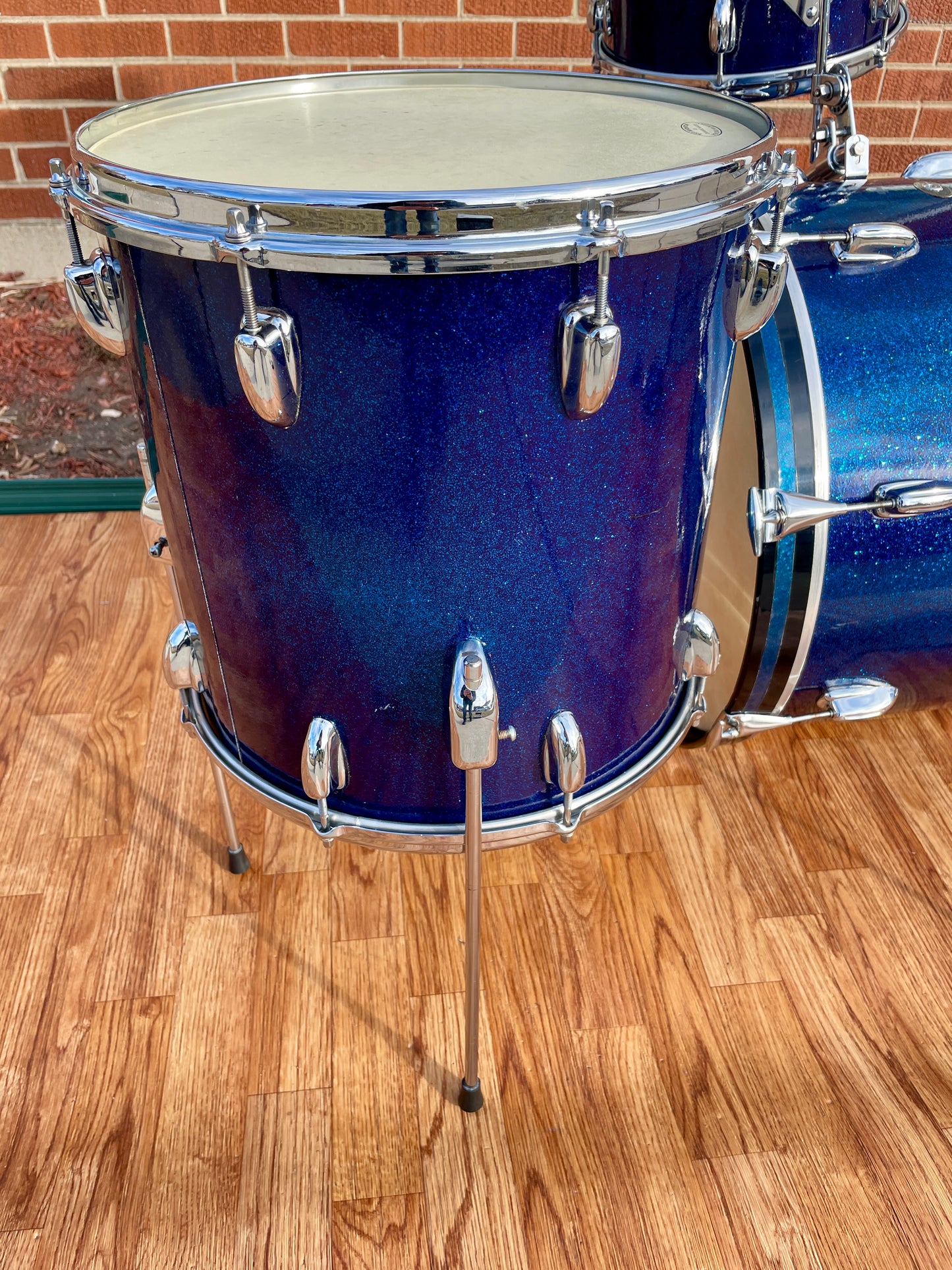 1963 Slingerland Modern Jazz Outfit Drum Set Blue Glass Glitter Sparkle 20/12/14/5.5x14 Bop