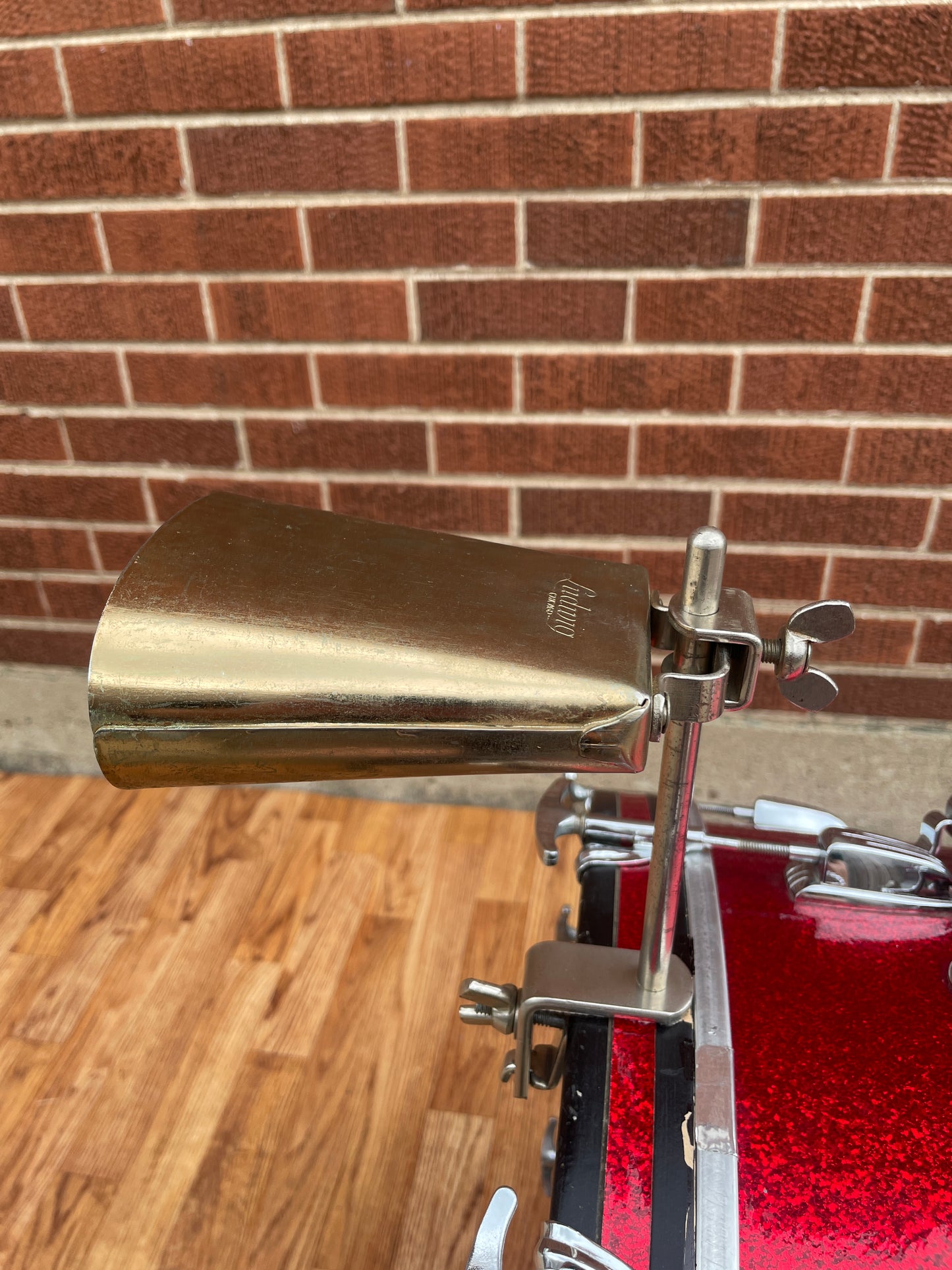 1960s Ludwig 5" Golden Tone No. 129 Cow Bell w/ Cowbell Holder No. 133 Script Logo