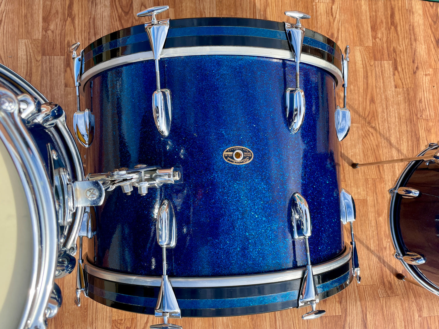 1963 Slingerland Modern Jazz Outfit Drum Set Blue Glass Glitter Sparkle 20/12/14/5.5x14 Bop