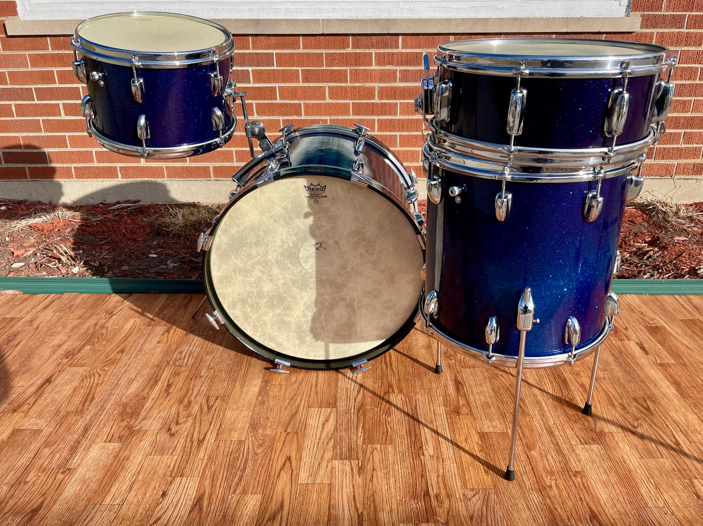 1963 Slingerland Modern Jazz Outfit Drum Set Blue Glass Glitter Sparkle 20/12/14/5.5x14 Bop
