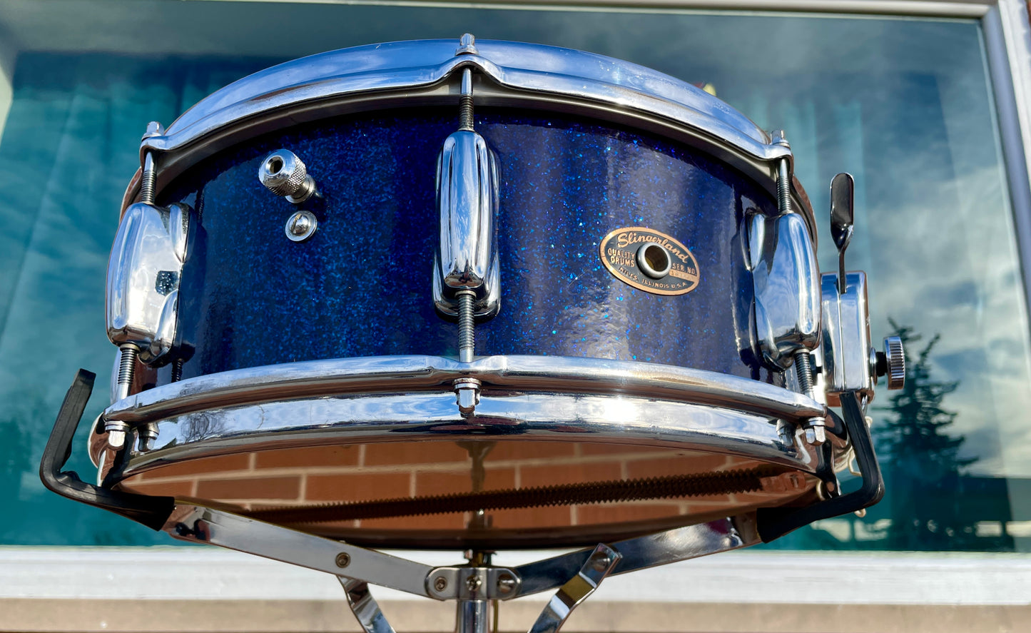 1963 Slingerland 5.5x14 Artist Snare Drum Blue Sparkle 8 Lug