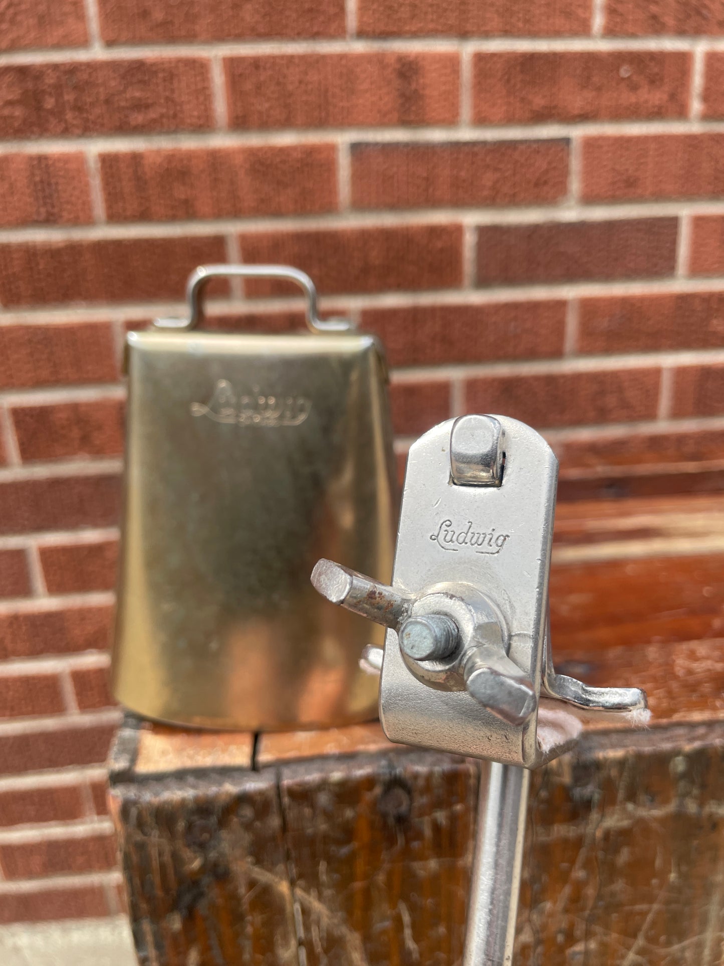 1960s Ludwig 5" Golden Tone No. 129 Cow Bell w/ Cowbell Holder No. 133 Script Logo