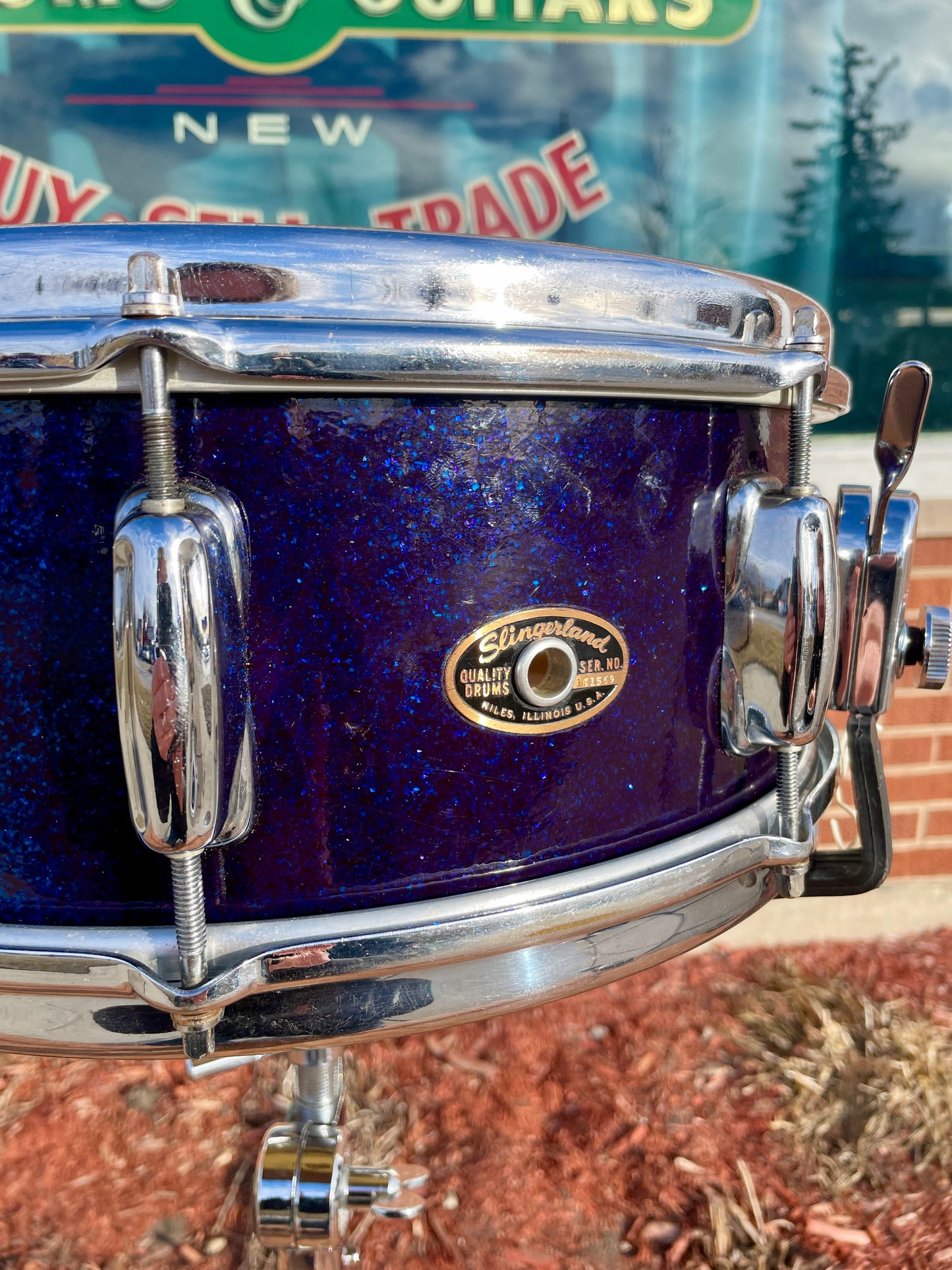 1963 Slingerland 5.5x14 Artist Snare Drum Blue Sparkle 8 Lug