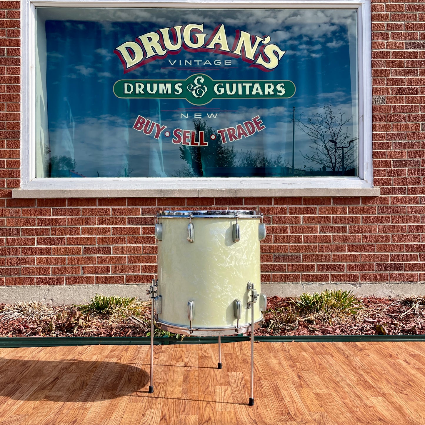 1950s Slingerland Radio King 16x16 Floor Tom Single Drum White Marine Pearl