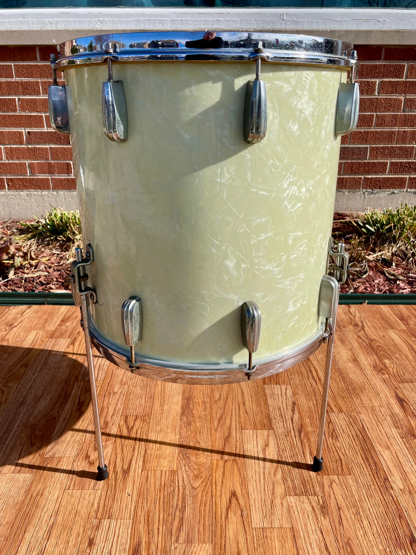 1950s Slingerland Radio King 16x16 Floor Tom Single Drum White Marine Pearl