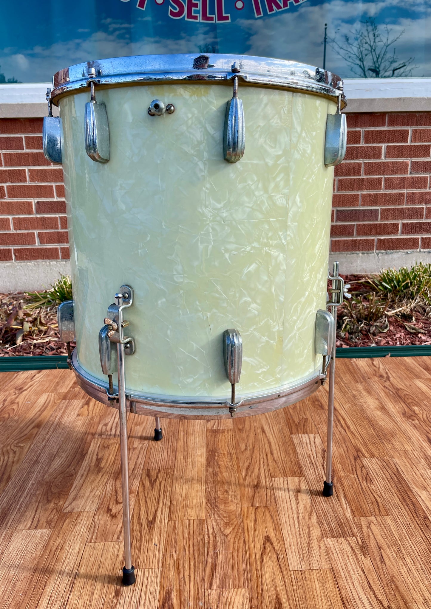 1950s Slingerland Radio King 16x16 Floor Tom Single Drum White Marine Pearl