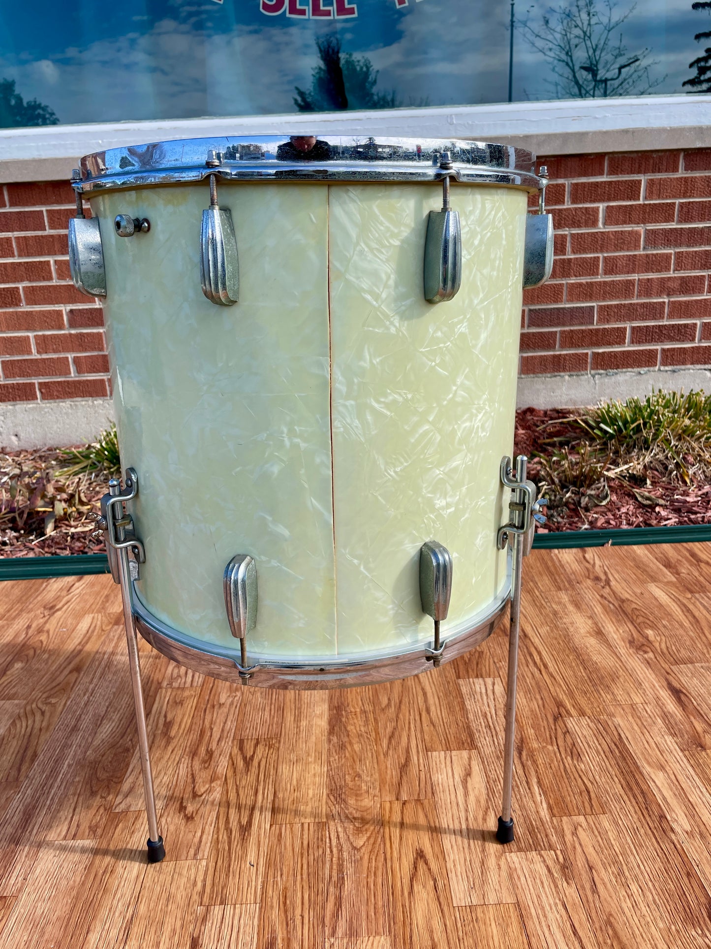 1950s Slingerland Radio King 16x16 Floor Tom Single Drum White Marine Pearl