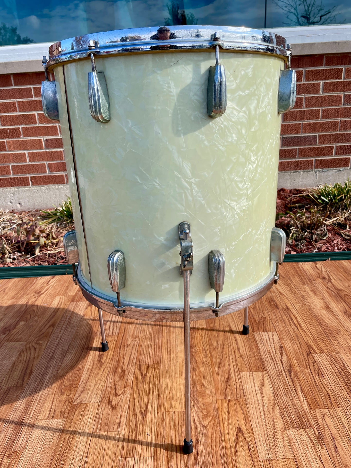 1950s Slingerland Radio King 16x16 Floor Tom Single Drum White Marine Pearl