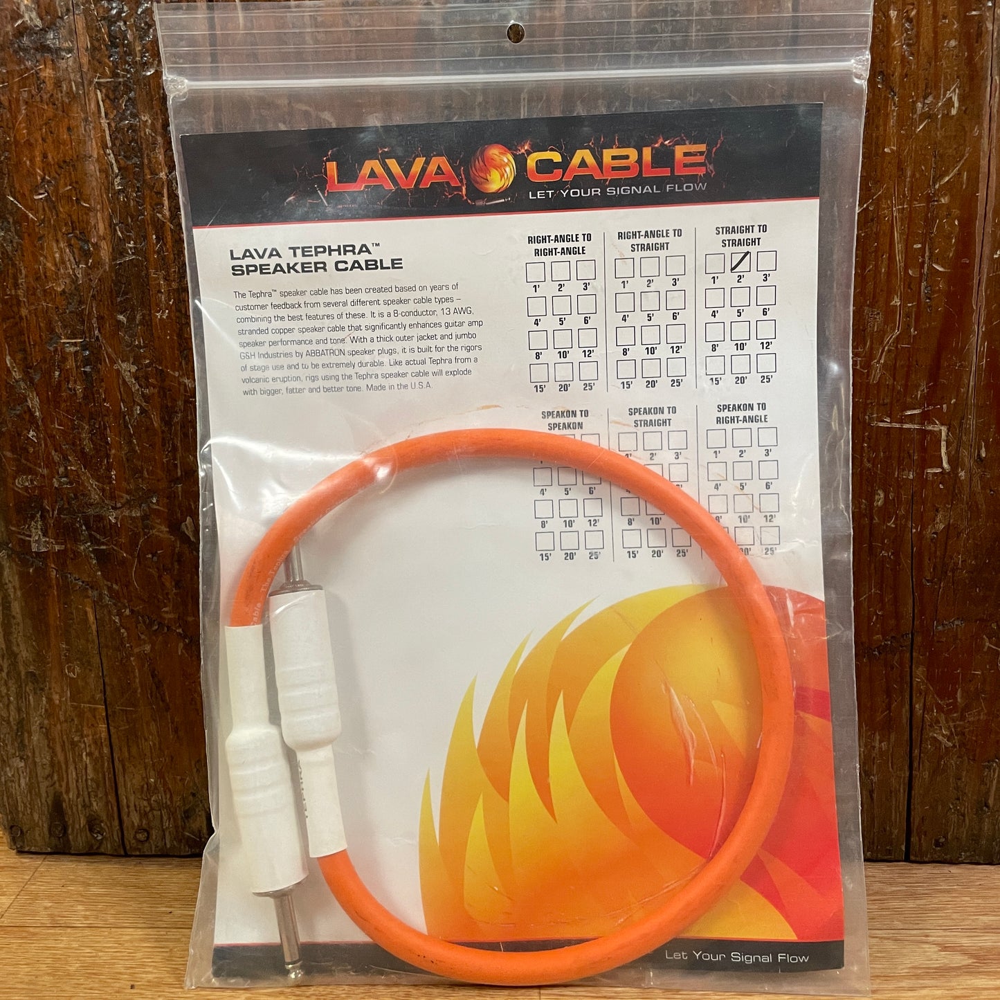 Lava Tephra 2 Foot Speaker Cable NOS Straight to Straight