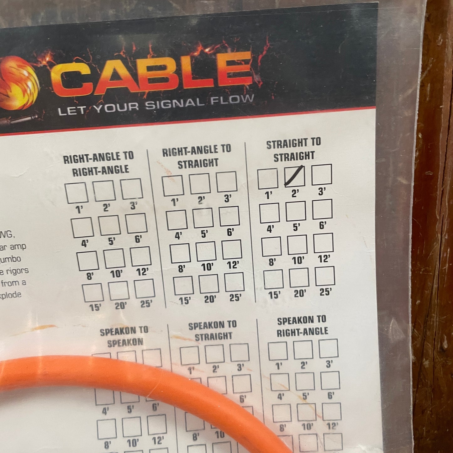 Lava Tephra 2 Foot Speaker Cable NOS Straight to Straight