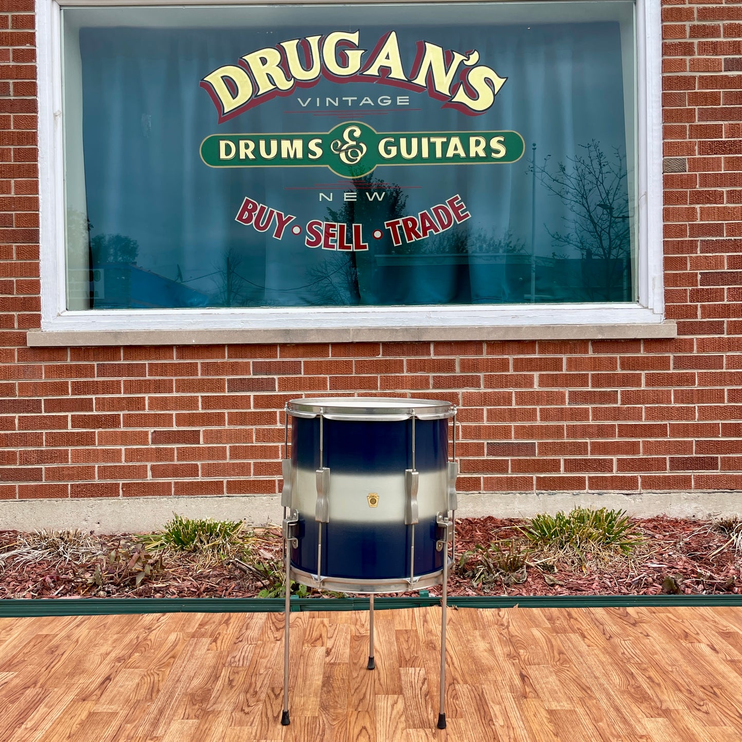 1960s Ludwig 14x14 Floor Tom Drum Silver/Blue Duco
