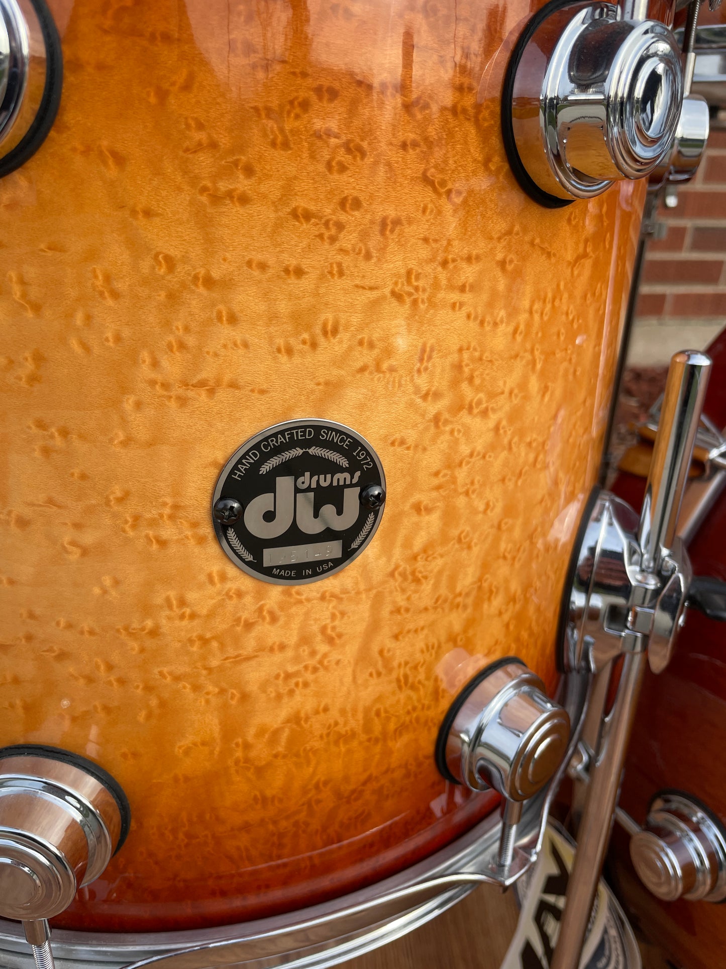 2002 DW Collector's Series Besse Forest Exotic Super Birdseye Maple Drum Set Burnt Toast Burst 22/12/14/16 w/ 7x14 Snare Drum Workshop