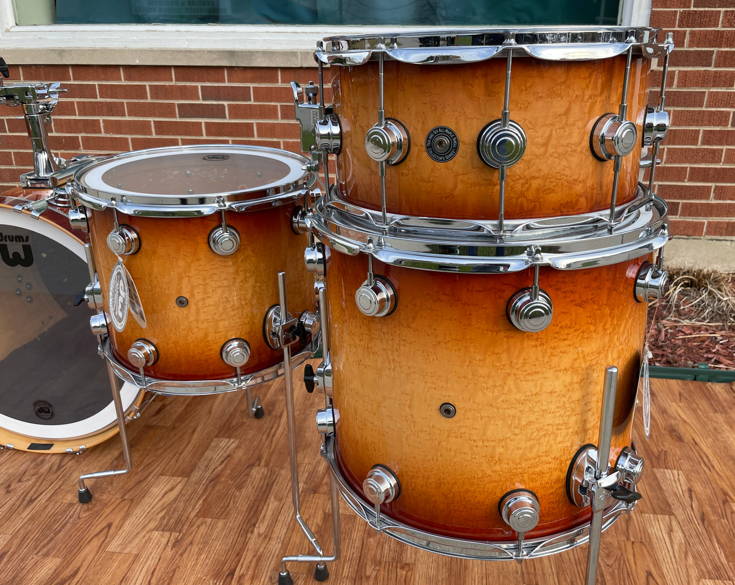 2002 DW Collector's Series Besse Forest Exotic Super Birdseye Maple Drum Set Burnt Toast Burst 22/12/14/16 w/ 7x14 Snare Drum Workshop