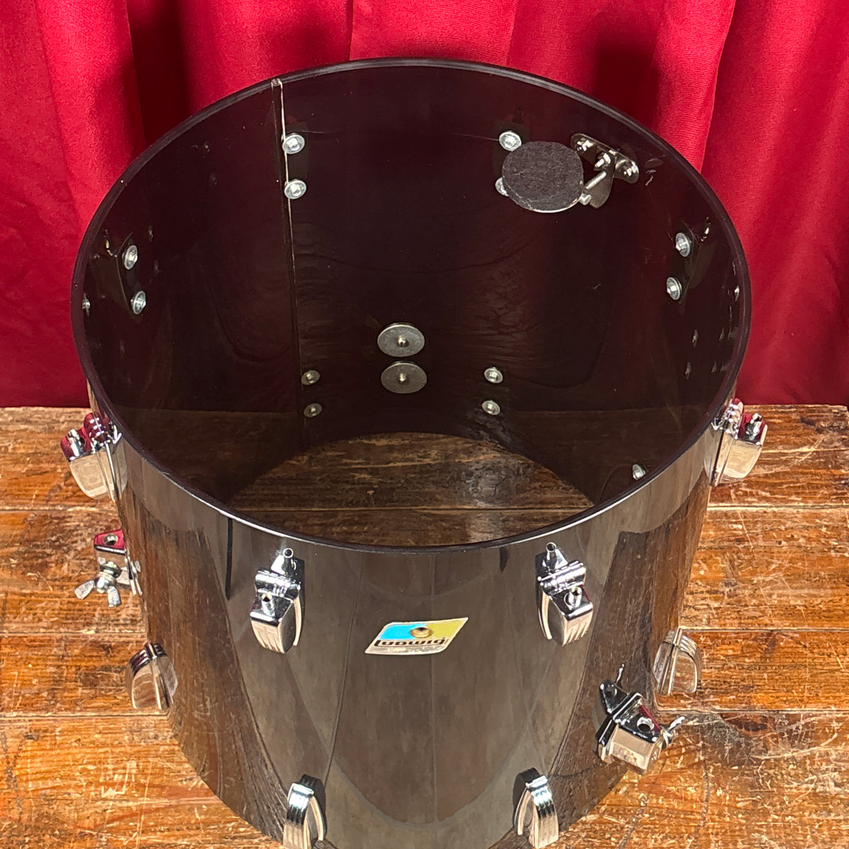 1970s Ludwig Smoke Black Vistalite 16x16 Floor Tom Drum