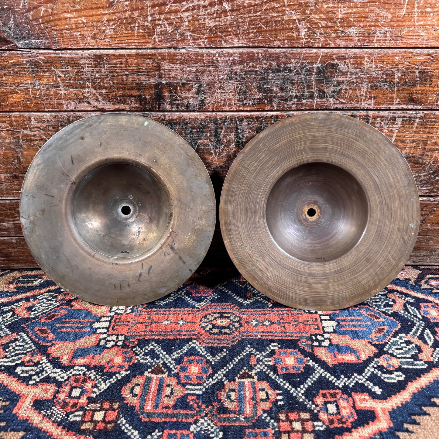 10" Frank Wolf 1920s Deep Cup Sock Hat Cymbal Pair Low Boy Hi-Hat 408g/424g